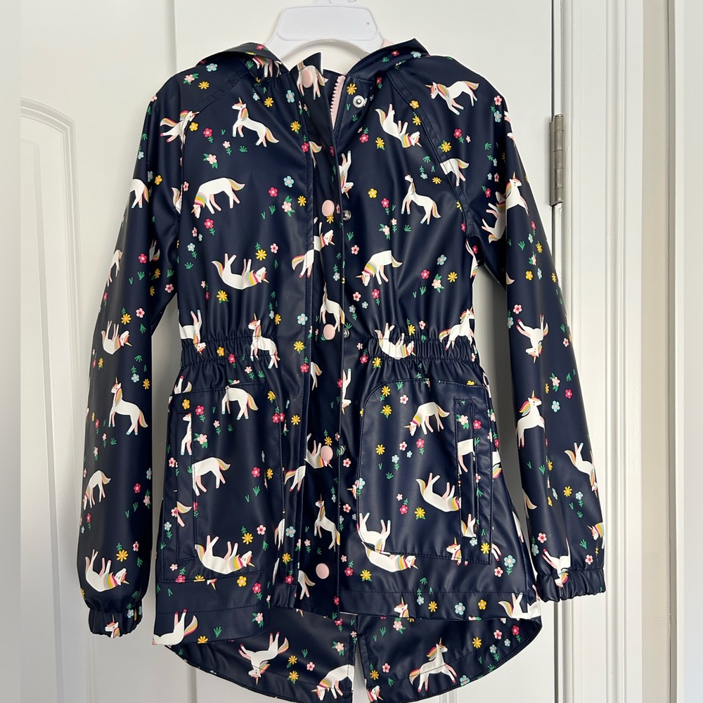 Navy Unicorn Print Raincoat
